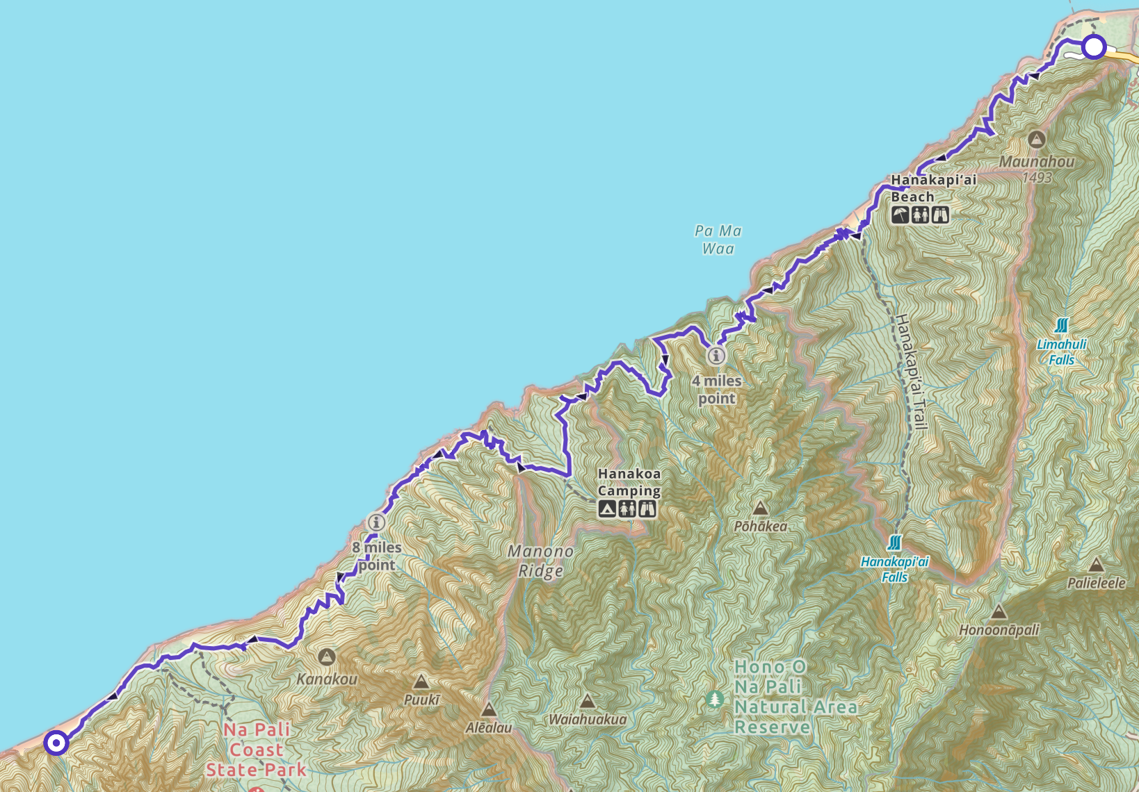 Kalalau Trail map Napali Coast Map for backpacking Kauai